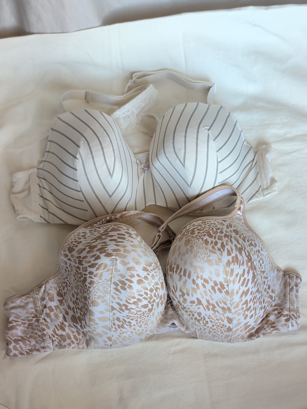 Cacique Neutral Printed Bras in Ivory Stripe & Beige Animal For Every Day Wear